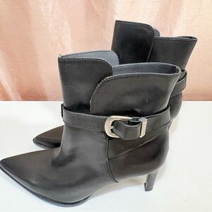 Celine Blanchard Black Pointy Toe Leather Ankle Boots W Buckle Strap Italy